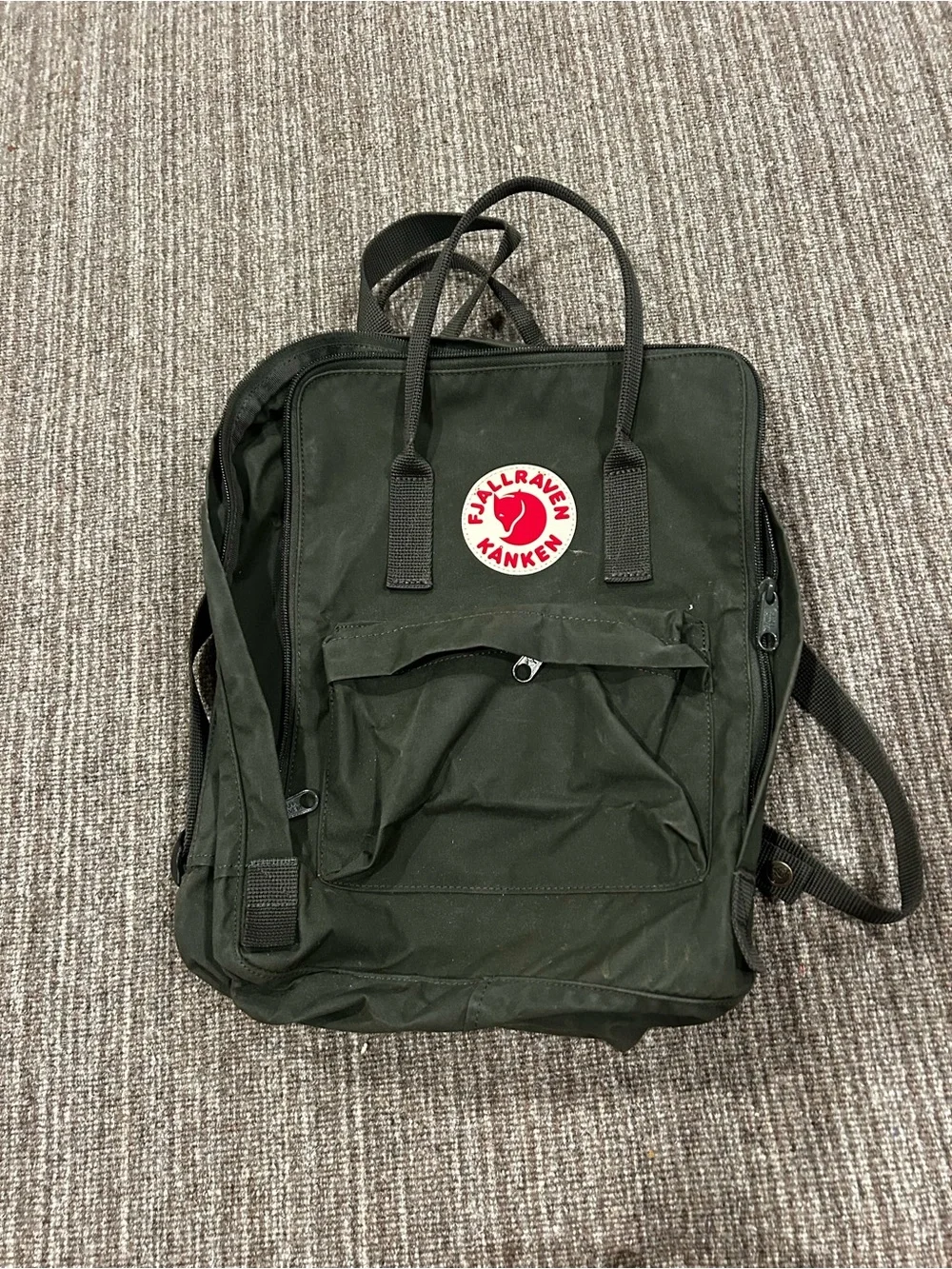 Fjallraven Kanken Backpack in Dark Green with Red Logo